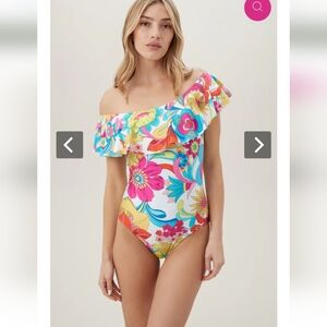 Nwt Trina Turk FONTAINE OFF THE SHOULDER RUFFLE ONE PIECE swimsuit